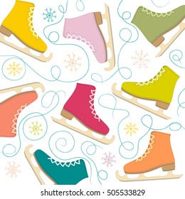 figure skates on the background of snowflakes vector illustration