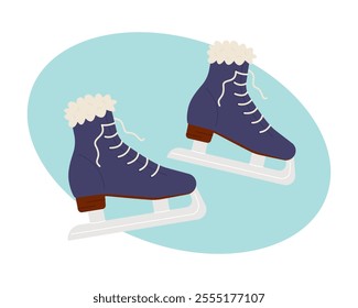 Figure skates on ice, icon. Winter sport ice skates icons.  Elements for the image of a ski resort, mountain entertainment. Vector illustration	