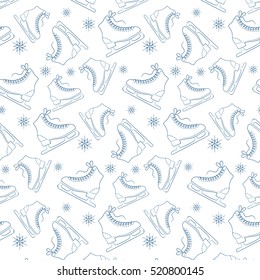 Figure skates on a white background. Seamless vector pattern.