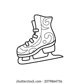 Schlittschuhe mit Ornamenten, Wintersportschuhe. Eislaufgerät. Konkrete Illustration. Vektor-einzelne Emblem für Logo, Farbbuch, Tattoo, Druck.