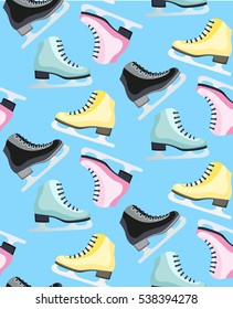 Figure skates pattern on the background. The skates icon. Figure skates symbol. Vector illustration