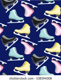 Figure skates pattern on the background. The skates icon. Figure skates symbol. Vector illustration