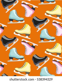 Figure skates pattern on the background. The skates icon. Figure skates symbol. Vector illustration