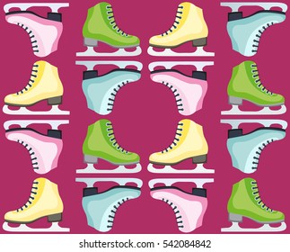 Figure skates pattern on the background. The skates icon. Figure skates symbol. Vector illustration