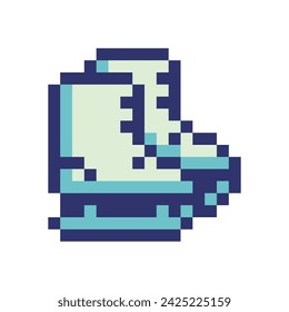 Figure Skates Pixel Art Symbol, Emoji. Design für Aufkleber, Schuhladen-Logo, mobile App. Spielmaterial 8-Bit Sprite. Isolierte Vektorgrafik.