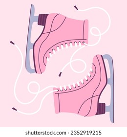 Patinaje artístico para patinar sobre ilustración vectorial de dibujos animados sobre hielo. Patines rosados