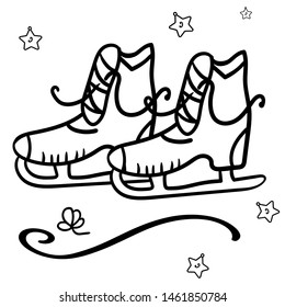 Figure skates and star with coloring. Coloring Page or Book for Children and Adults