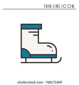 Figure skates thin line icon. Outline sport decorated pictogram. Winter element. Vector simple flat linear ice skates design. Logo illustration. Figure skating symbol