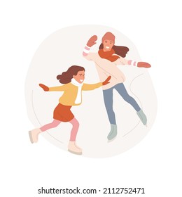 Figure skating abstract concept vector illustration. Smiling kids doing figure skating with fun, active lifestyle, physical activity outdoors, leisure time with friends abstract metaphor.
