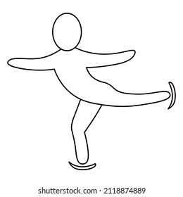 Figure skating. The athlete moves on skates on ice. Swallow pose. Sketch. Vector icon. Ice dance. Coloring book for children. Doodle style. Isolated background. Idea for web design.