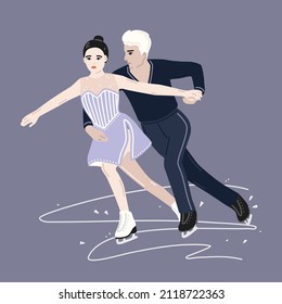 Figure Skating Athletes On A Competition Costumes. Pair Skating