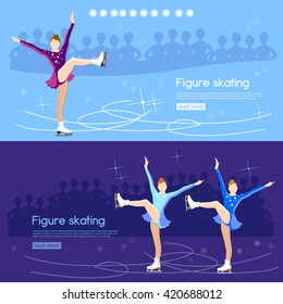 Figure skating banner ice dancing winter sport cute girl training on the ice vector illustration 