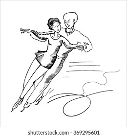 figure skating, black and white line vector image