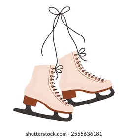 Figure skating boots. Ice skates pair. Skaters footwear for winter rink sport. Vector illustration