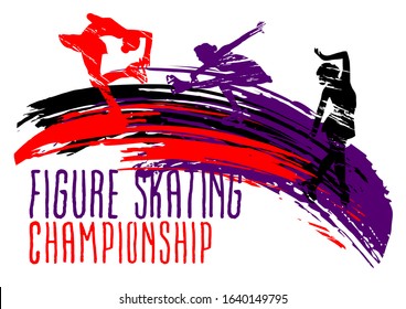 Figure skating competitions vector illustration, grunge sports background with paint splashes. Splashes for poster, invitation, booklet, flyer, banner, poster.