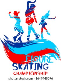 Figure skating competitions vector illustration, grunge sports background with paint splashes. Splashes for poster, invitation, booklet, flyer, banner, poster.