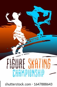 Figure skating competitions vector illustration, grunge sports background with paint splashes. Splashes for poster, invitation, booklet, flyer, banner, poster.