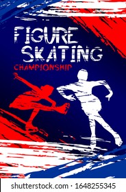 Figure skating competitions vector illustration, grunge sports background with paint splashes. Splashes for poster, invitation, booklet, flyer, banner, poster.