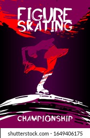 Figure skating competitions vector illustration, grunge sports background with paint splashes. Splashes for poster, invitation, booklet, flyer, banner, poster.