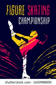 Figure skating competitions vector illustration, grunge sports background with paint splashes. Splashes for poster, invitation, booklet, flyer, banner, poster.