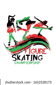 Figure skating competitions vector illustration, grunge sports background with paint splashes. Splashes for poster, invitation, booklet, flyer, banner, poster.