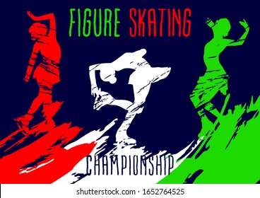 Figure Skating Competitions Vector Illustration, Grunge Sports Background With Paint Splashes. Splashes For Poster, Invitation, Booklet, Flyer, Banner, Poster.