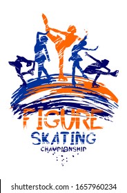 Figure skating competitions vector illustration, grunge sports background with paint splashes. Splashes for poster, invitation, booklet, flyer, banner, poster.