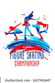 Concursos de patinaje artístico, ilustración vectorial, fondo deportivo con pinturas. Bocas para afiche, invitación, folleto, volante, pancarta, afiche.