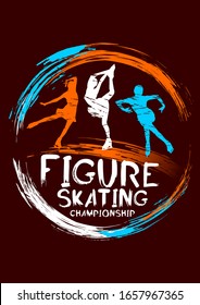 Figure skating competitions vector illustration, grunge sports background with paint splashes. Splashes for poster, invitation, booklet, flyer, banner, poster.