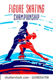 Figure skating competitions vector illustration, grunge sports background with paint splashes. Splashes for poster, invitation, booklet, flyer, banner, poster.