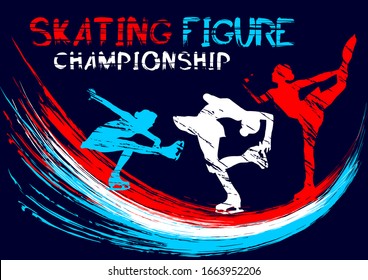 Figure skating competitions vector illustration, grunge sports background with paint splashes. Splashes for poster, invitation, booklet, flyer, banner, poster.