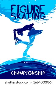 Figure skating competitions vector illustration, grunge sports background with paint splashes. Splashes for poster, invitation, booklet, flyer, banner, poster.