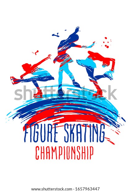 Figure skating competitions vector\
illustration, grunge sports background with paint splashes.\
Splashes for poster, invitation, booklet, flyer, banner,\
poster.