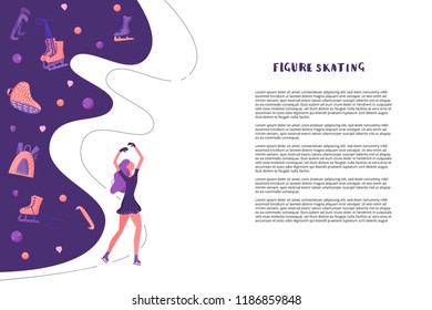 Figure skating concept. Flat banner with skaters and sports objects. Vector illustration.