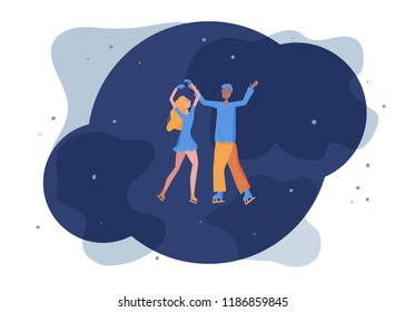 Figure skating concept. Flat style pair skaters. Gala exhibition. Vector illustration.