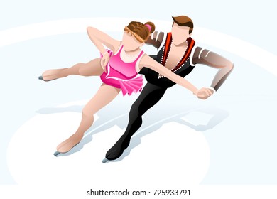 Figure skating couple with skaters mixed athletes winter sport vector 3D iceskating isometric icon.