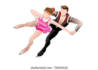 Figure skating couple with skaters mixed athletes winter sport vector 3D iceskating isometric icon.