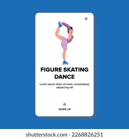 figure skating dance vector. ice skater, girl, winter sport, competition training, professional figure skating dance web flat cartoon illustration