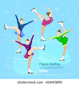 Figure skating dancing on ice winter sports girl dancing on the ice skating vector illustration 