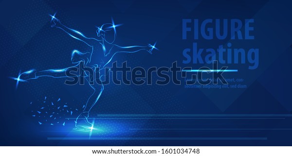 Figure skating dancing on ice. Blue neon\
horizontal banner. Olympic winter sport. Ice woman dancing girl\
action. Ladies figure skating. Ice show. Action blue neon winter\
sport vector\
background.