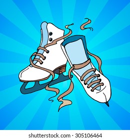 Figure Skating design element for your business.  Vector poster with figure skates. Hand drawn decorative illustration with winter sport concept.