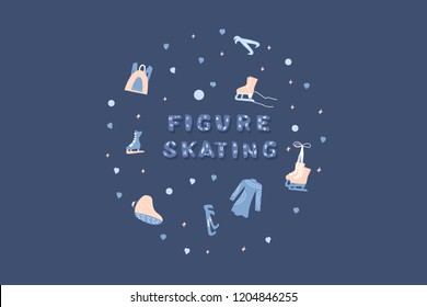 Figure skating emblem. Creative handwritten lettering with decoration. Sports motivation inscription. 