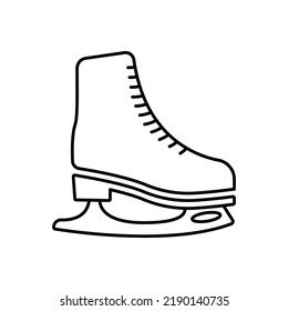 Figure Skating Equipment Boot for Rink Outline Pictogram. Ice Skate Black Line Icon. Shoe for Winter Leisure Healthy Activity. Sport Training Hockey Game Flat Symbol. Isolated Vector Illustration.