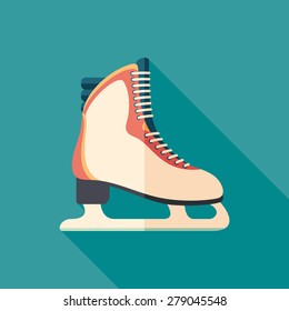 Figure skating flat square icon with long shadows.