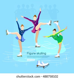 Figure skating ice dancing winter sport cute girl figure skating training on the ice vector illustration 