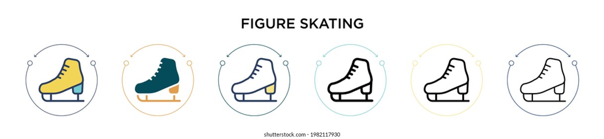 Icono de patinaje artístico en el estilo relleno, delgado, contorno y trazo. Ilustración vectorial de dos diseños de vectores de patinaje artístico de color y negro para móviles, ui, web