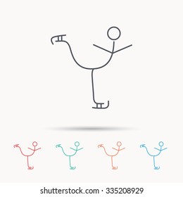 Figure skating icon. Professional winter sport sign. Linear icons on white background.