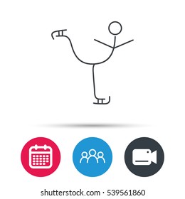 Figure skating icon. Professional winter sport sign. Group of people, video cam and calendar icons. Vector