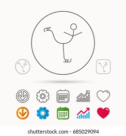 Figure skating icon. Professional winter sport sign. Calendar, Graph chart and Cogwheel signs. Download and Heart love linear web icons. Vector