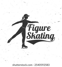 Logo de Patinaje artístico, diseño de insignia. Concepto para la camisa o el logotipo, impresión, sello o camiseta con la muchacha del patinador de hielo. Deporte de invierno. Ilustración vectorial.